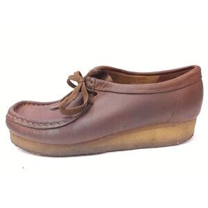Clarks Womens Wallabees Brown Leather Lace-Up Shoes, Size 6.5 M Crepe Soles